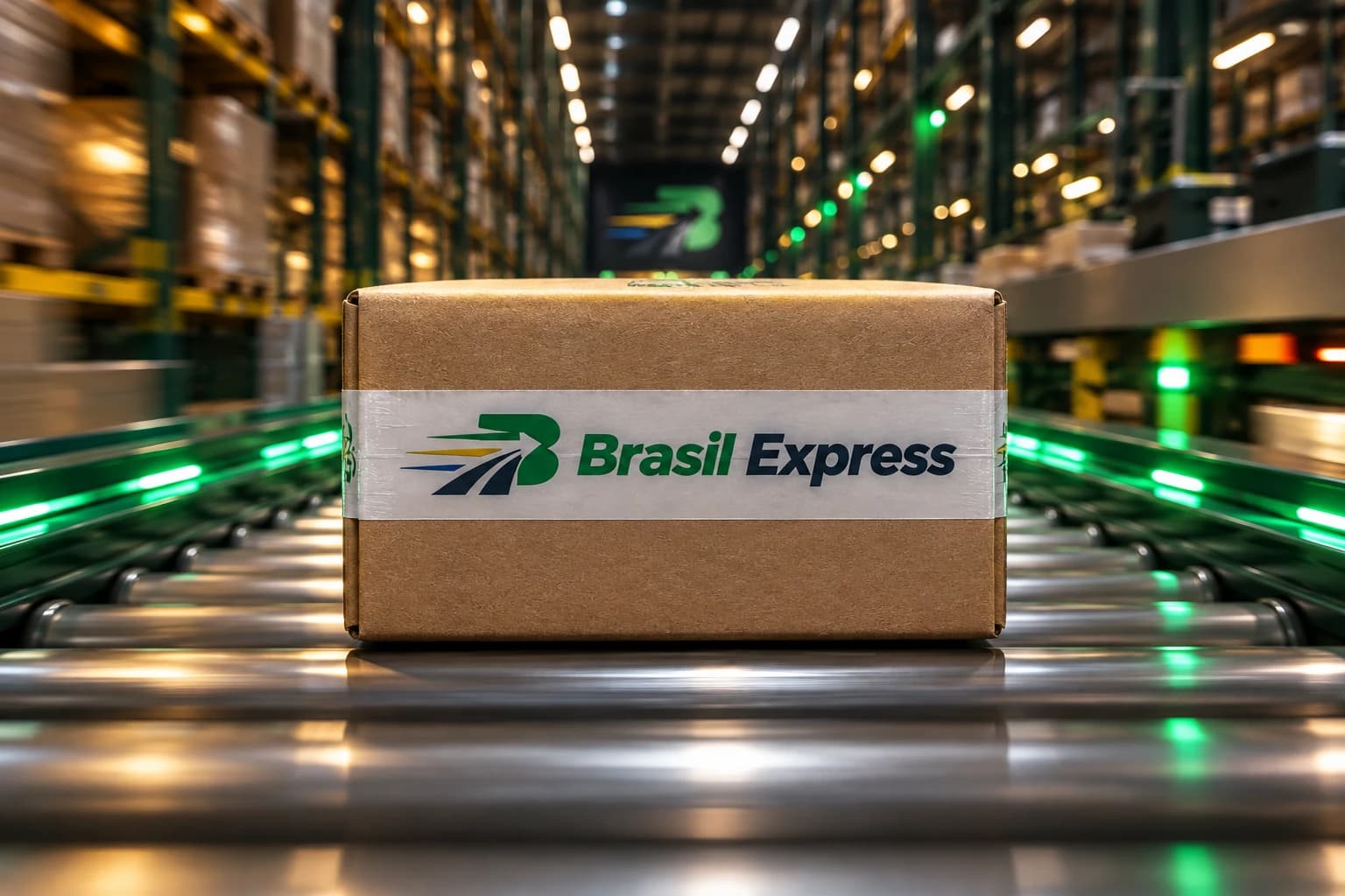 Encomenda em uma esteira do centro de distribuição
